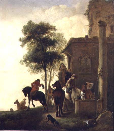 Travellers Watering Their Horses Outside an Inn de Philips Wouverman