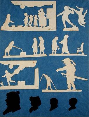 Various Scenes, David and Goliath and four Profiles (collage on paper) de Phillip Otto Runge