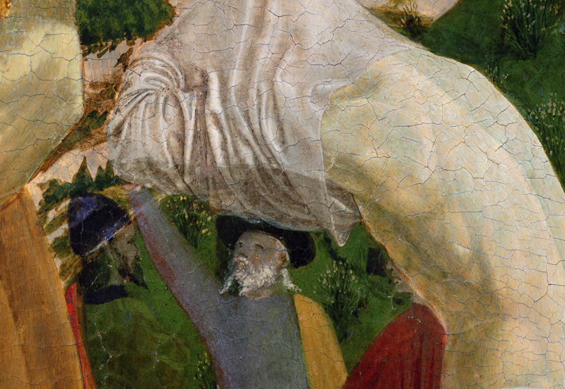 Baptism of Christ, detail of right hand section depicting a man preparing himself for baptism de Piero della Francesca