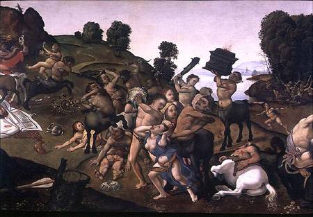 The Fight Between the Lapiths and the Centaurs, (detail of Centaurs attacking the Lapiths) c.1490's de Piero di Cosimo