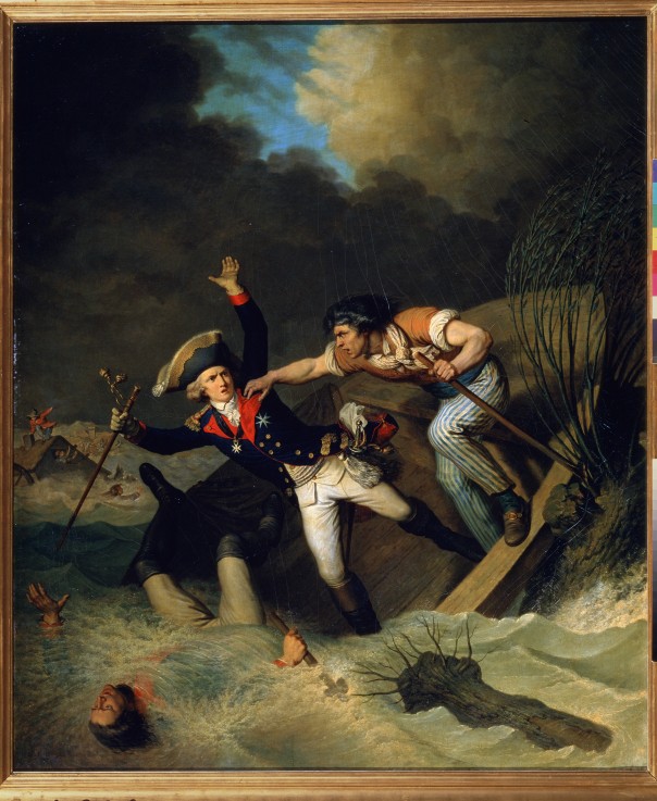 The Death of Duke Leopold of Brunswick during a flood in Brunswick in 1785 de Pierre Alexandre Wille