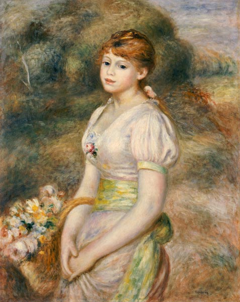 Young Girl With A Basket Of Flowers de Pierre-Auguste Renoir