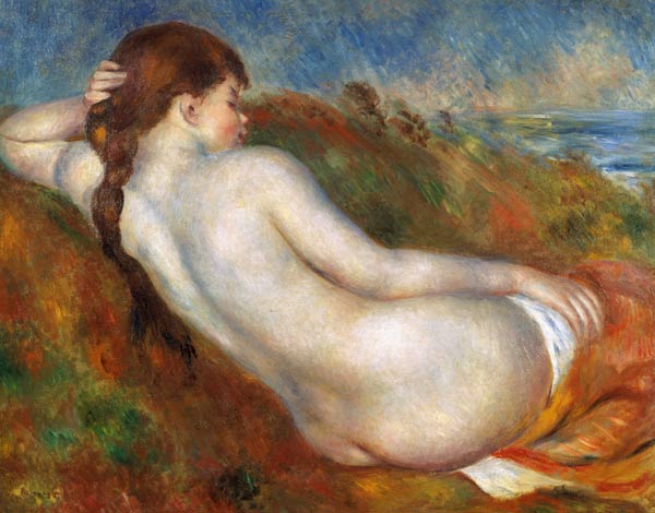 Naked girl, resting in the marram grass. de Pierre-Auguste Renoir