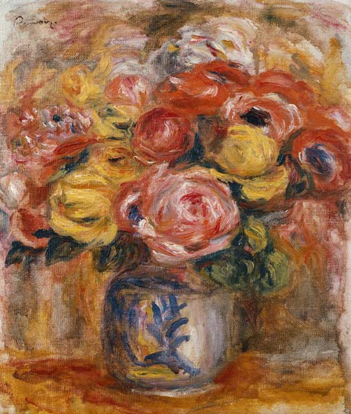 Blumenstrauß in einer blau-weißen Vase de Pierre-Auguste Renoir