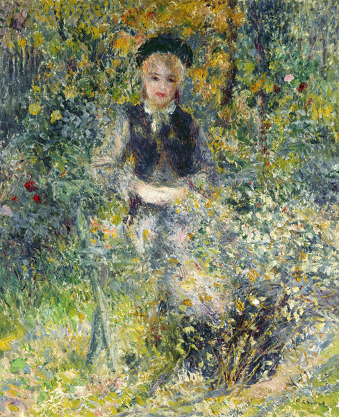 Young girl at a garden bank. de Pierre-Auguste Renoir