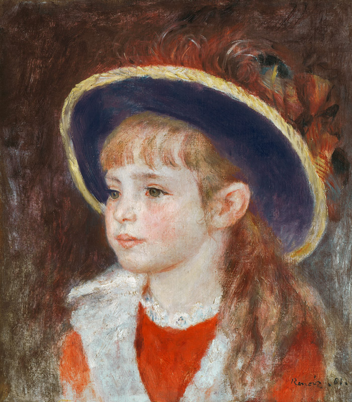 Portrait of a Young Girl in a Blue Hat de Pierre-Auguste Renoir