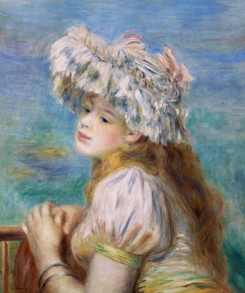 Portrait of a young woman in a lace hat de Pierre-Auguste Renoir