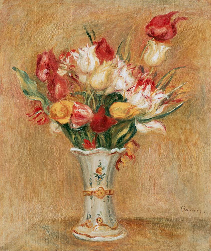 Ramo de tulipanes en un jarro blanco de Pierre-Auguste Renoir