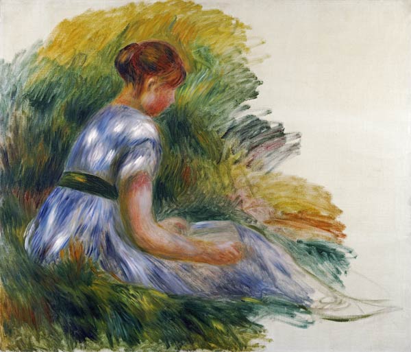 Alice Gamby In The Garden, Young Girl Sitting In The Grass de Pierre-Auguste Renoir