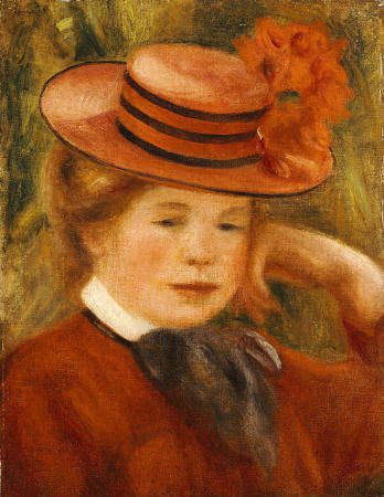 A Young Girl With A Red Hat de Pierre-Auguste Renoir