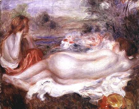 Bather reclining and a young girl doing her hair de Pierre-Auguste Renoir