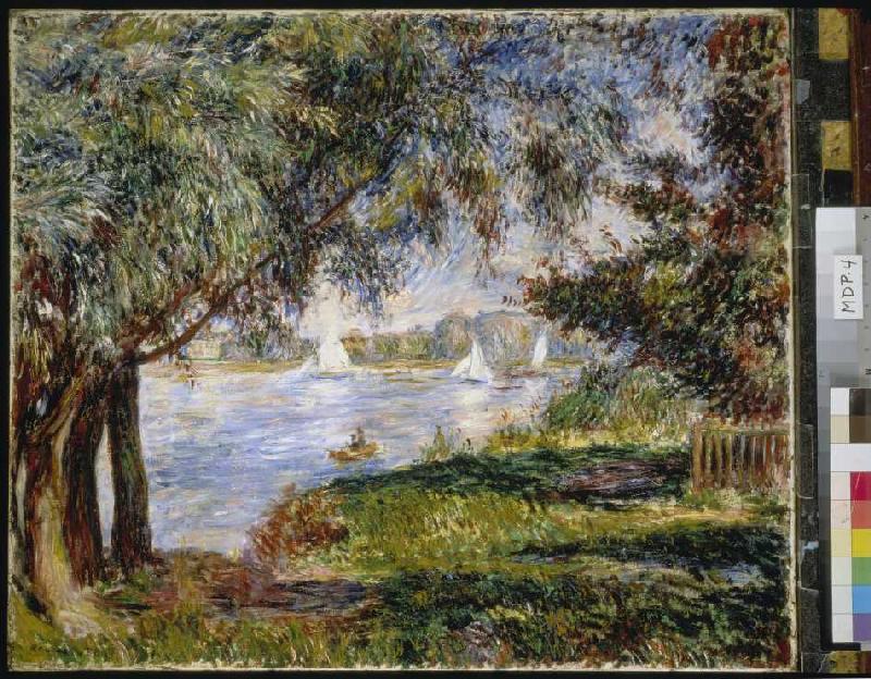 Look sailing boats through trees in Bougival de Pierre-Auguste Renoir