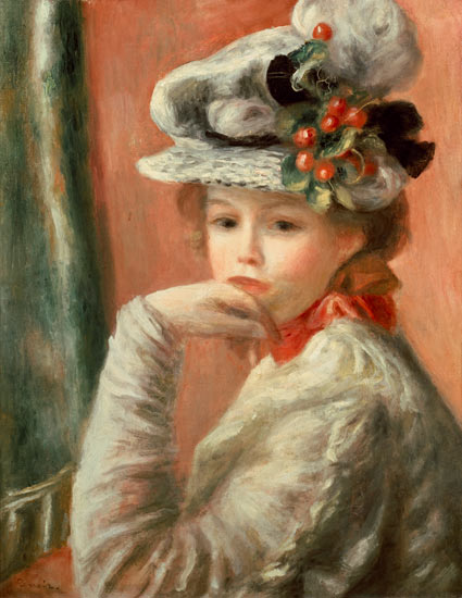 Young Girl in a White Hat de Pierre-Auguste Renoir