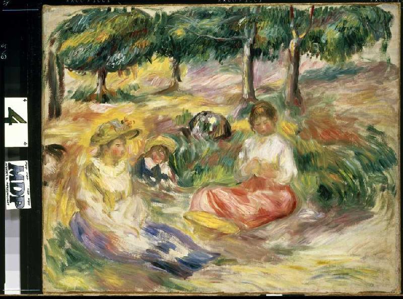 Three young women in the greenery de Pierre-Auguste Renoir