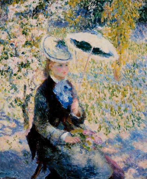 Woman with parasol between flowers de Pierre-Auguste Renoir