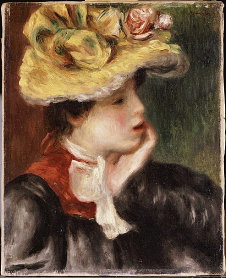 Head of a Girl with a Yellow Hat de Pierre-Auguste Renoir