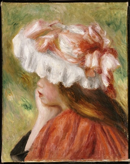 Head of a Young Girl in a Red Hat de Pierre-Auguste Renoir