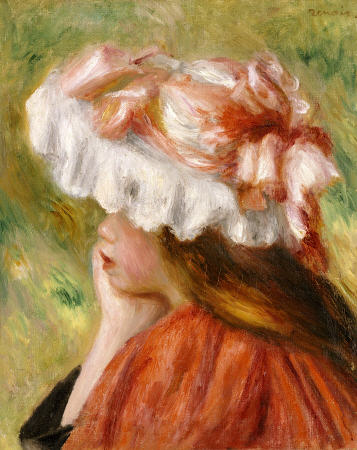 Head Of A Young Girl In A Red Hat de Pierre-Auguste Renoir