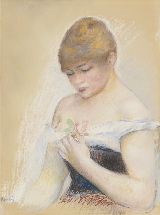 Young Woman Holding A Flower. Portrait of the actress Jeanne Samary de Pierre-Auguste Renoir