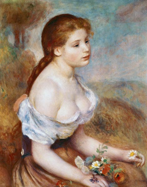 Junges Mädchen mit Gänseblümchen de Pierre-Auguste Renoir