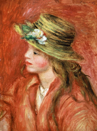 Young girl with straw hat de Pierre-Auguste Renoir