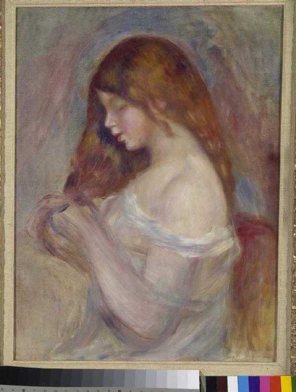 Girl, playing with his hair. de Pierre-Auguste Renoir