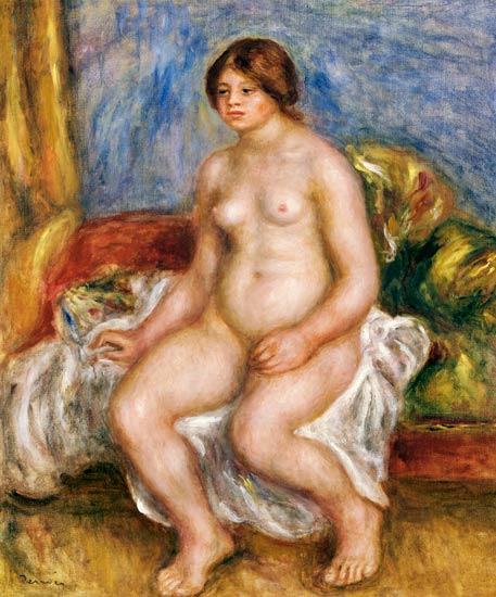 Nude Woman On Green Cushions de Pierre-Auguste Renoir