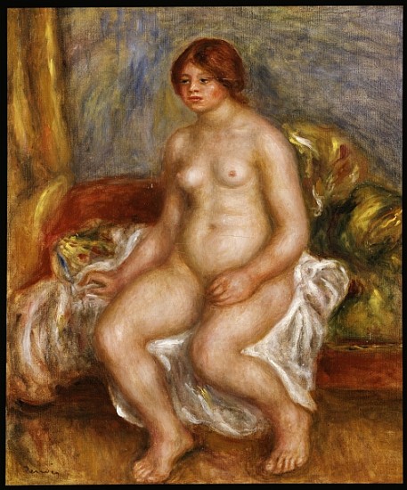 Nude woman on green cushions de Pierre-Auguste Renoir