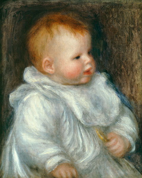 Portrait von Coco vor blauem Hintergrund. de Pierre-Auguste Renoir