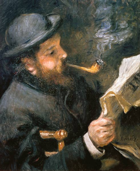 Claude Monet (1840-1926) reading a newspaper de Pierre-Auguste Renoir