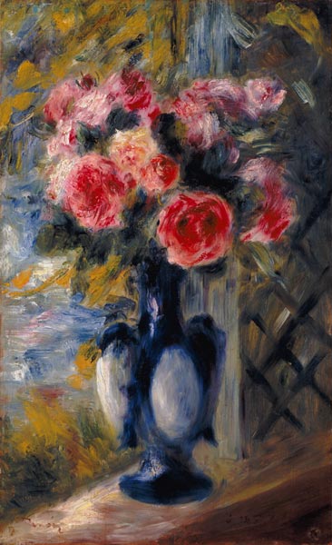Roses in a Blue Vase de Pierre-Auguste Renoir