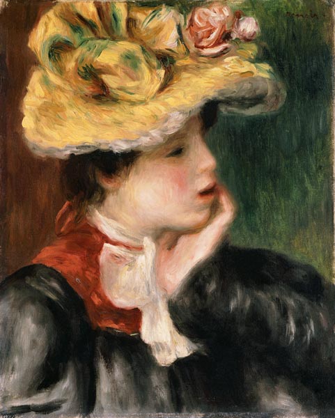 Tete De Jeune Fille Chapeau Jaune de Pierre-Auguste Renoir