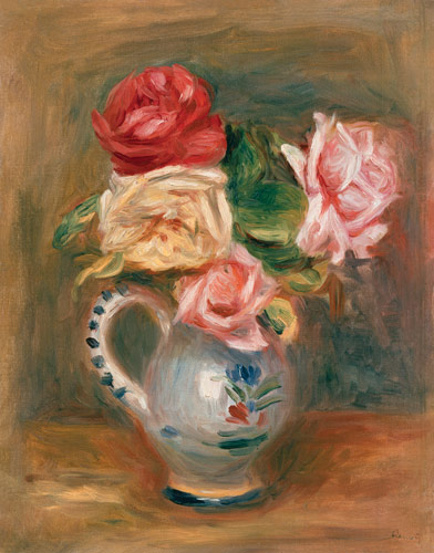 Roses in a pottery vase de Pierre-Auguste Renoir