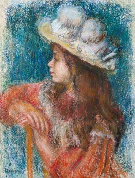 Seated Young Girl in a White Hat de Pierre-Auguste Renoir