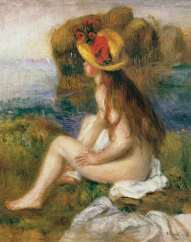 Seated female bather in a straw hat de Pierre-Auguste Renoir