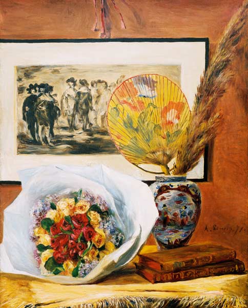 Renoir/Still life wit.bouquet a.fan/1871 de Pierre-Auguste Renoir