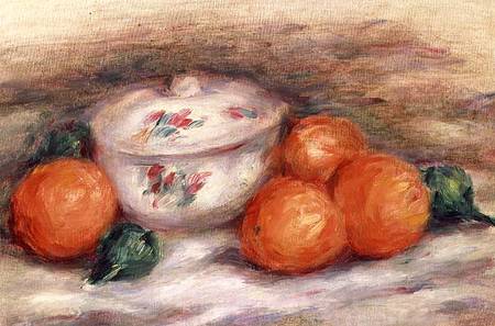 Still life with a covered dish and Oranges de Pierre-Auguste Renoir