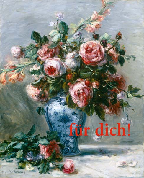 Vase mit Rosen mit Worten de Pierre-Auguste Renoir