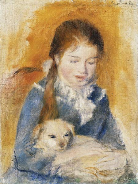 Young Girl with a Puppy de Pierre-Auguste Renoir