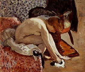 Young woman, shoes putting on. de Pierre Bonnard