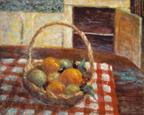 Basket of fruit on a table de Pierre Bonnard