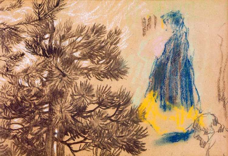 Study sheet: conifer, girl in a hooded coat, portrait of a man de Pierre Bonnard