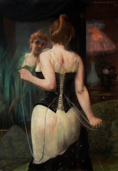 Young Woman Adjusting Her Corset de Pierre Carrière-Belleuse