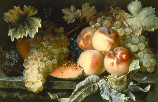 Still Life with Peaches, Melon and Grapes de Pierre Dupuis