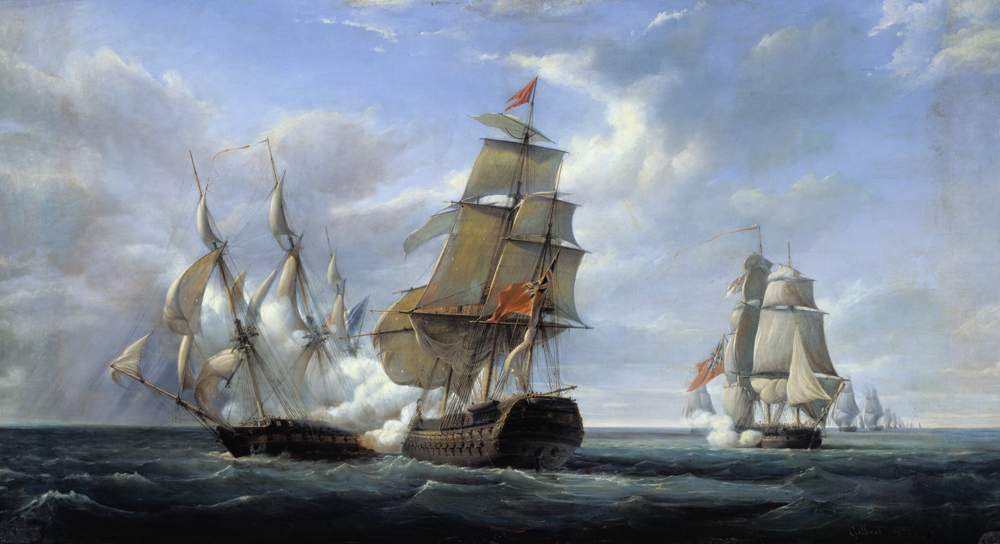 Combat between the French Frigate 'La Canonniere' and the English Vessel 'The Tremendous', 21st Apri de Pierre Julien Gilbert