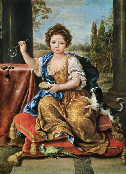 Marie-Anne de Bourbon (1666-1739) Mademoiselle de Blois, Blowing Soap Bubbles de Pierre Mignard