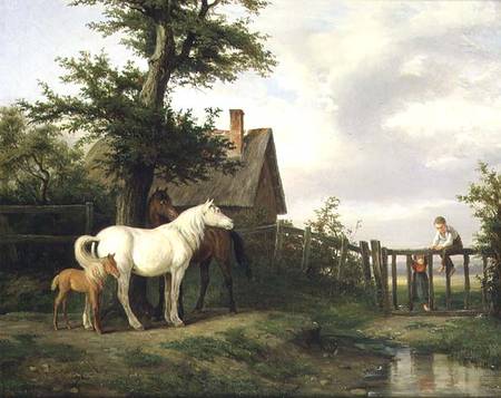 Children and Horses by a Stream de Pierre Vernet