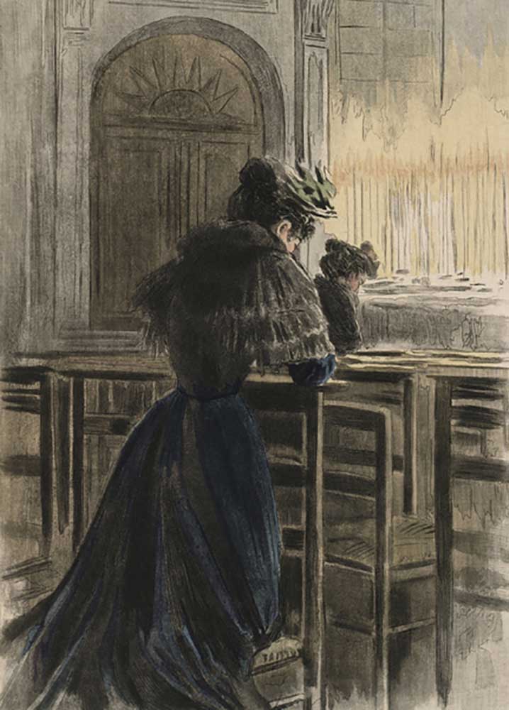 Devotions at church, illustration from La Femme a Paris by Octave Uzanne (1851-1931) 1894 de Pierre Vidal