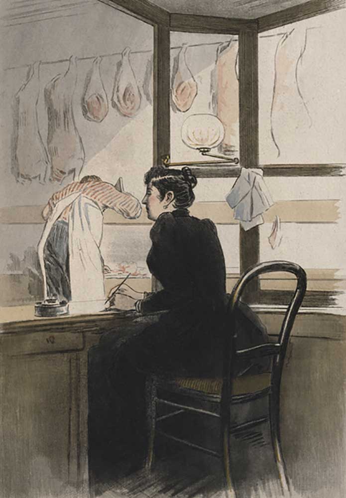 The cashier at the butchers, illustration from La Femme a Paris by Octave Uzanne (1851-1931) 1894 de Pierre Vidal