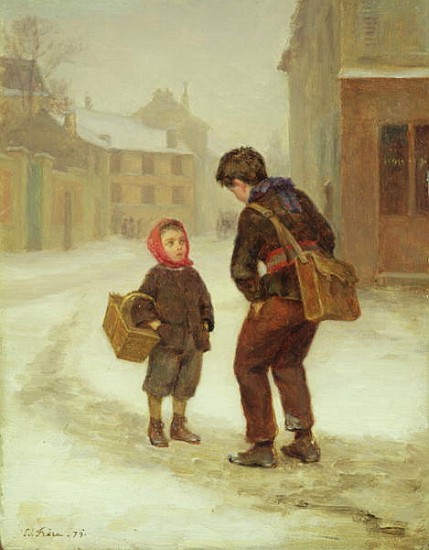 On the way to school in the snow de Pierre Edouard Frere